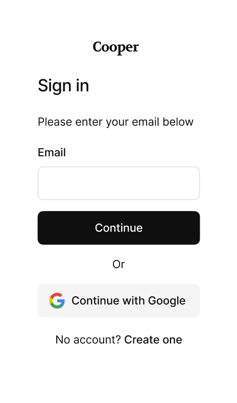 Kinde login screen on a phone
