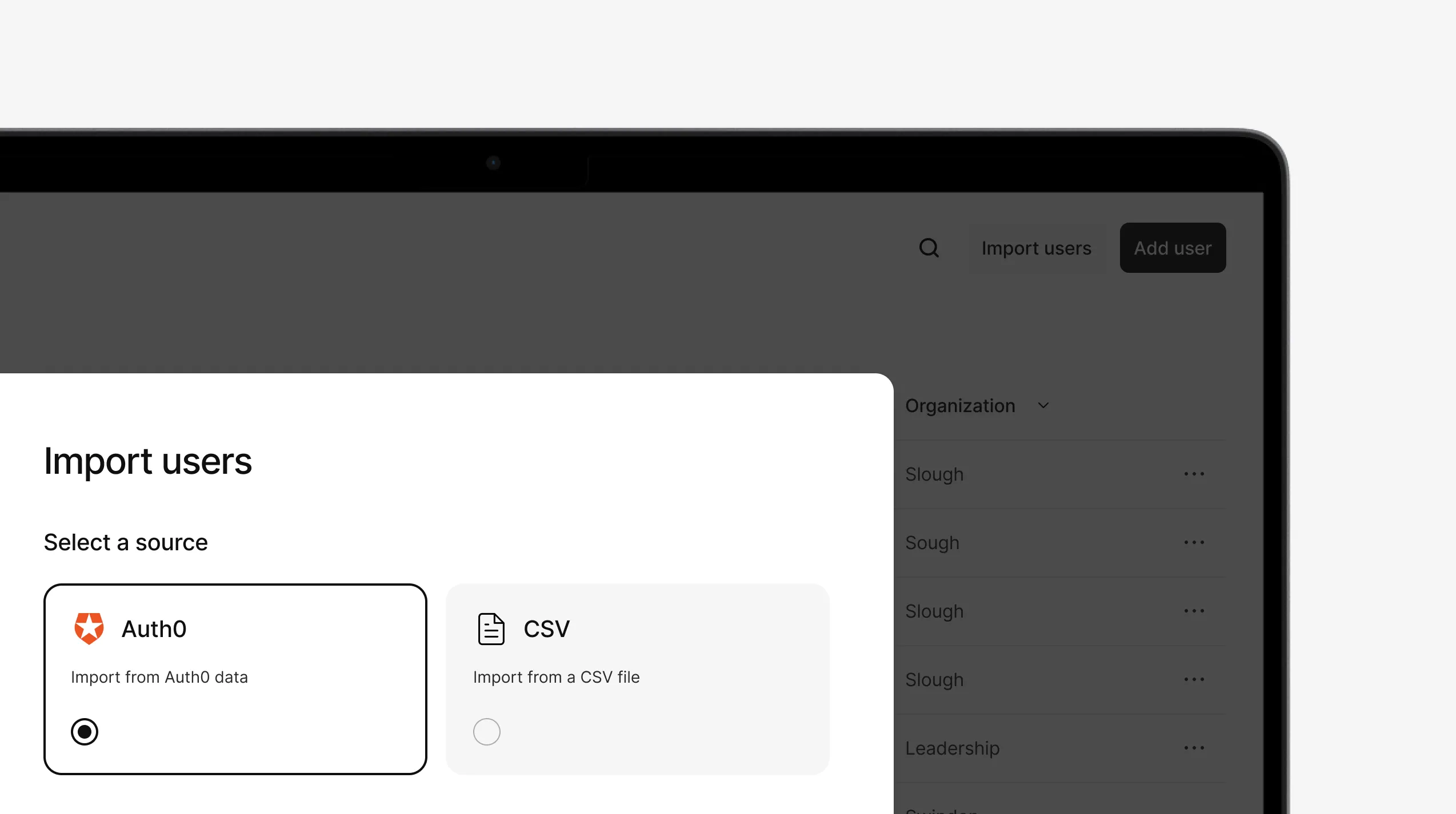 Image showing the 'Import users' flow in the Kinde admin